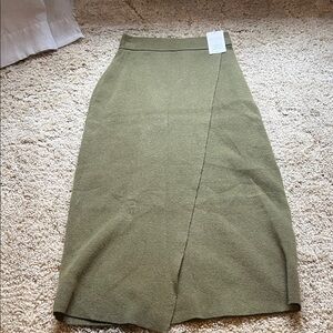A New Day Olive Green Women's Knit Midi wrap Skirt